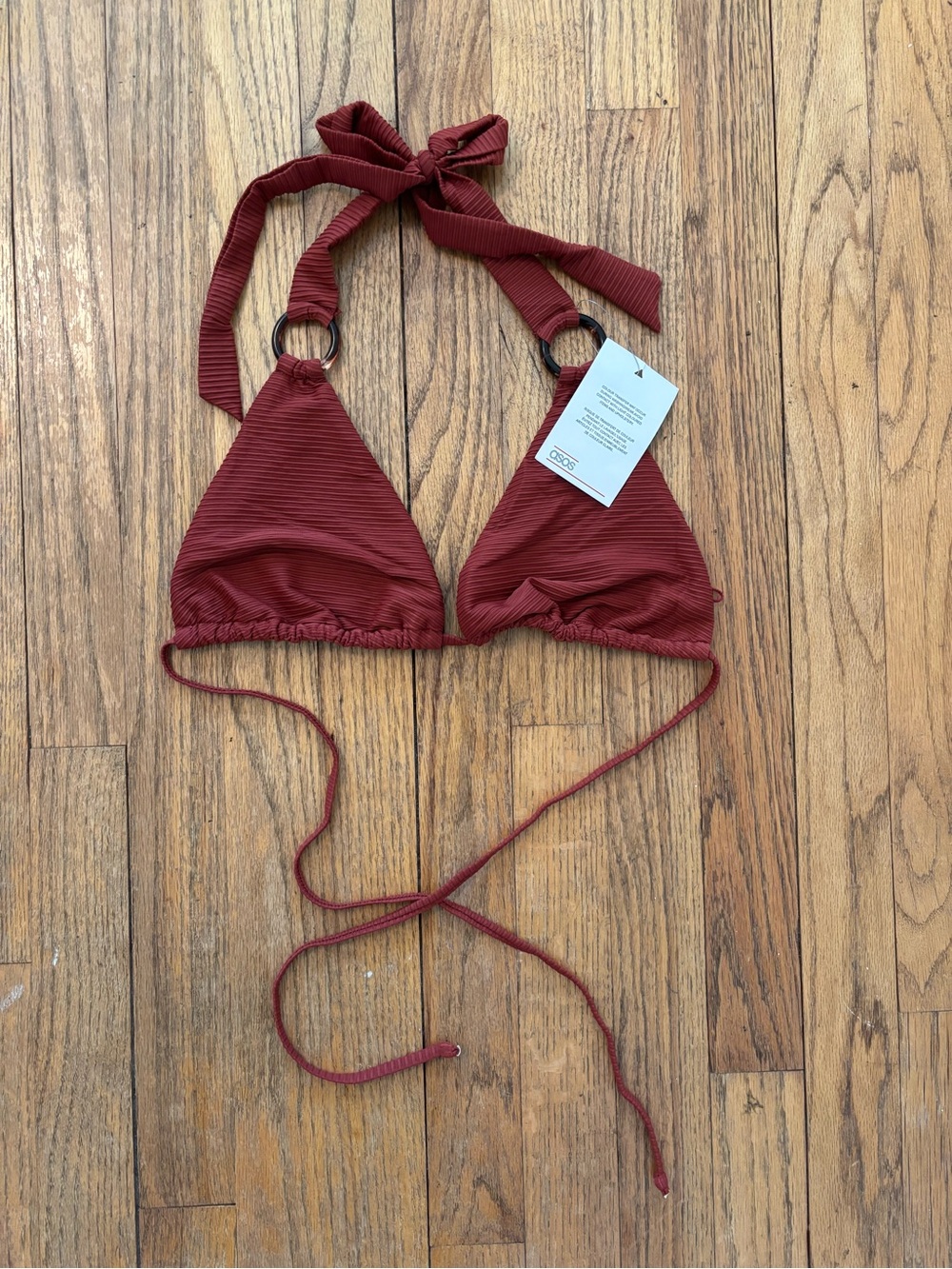 ASOS Ribbed Triangle Bikini Top in Rust